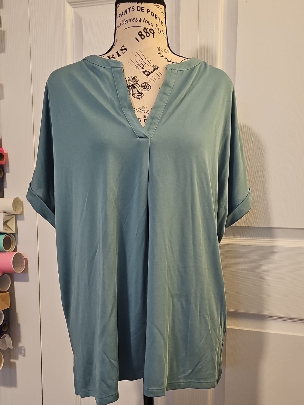 Style & Co. Teal V-Neck Relaxed Short Sleeve Tunic